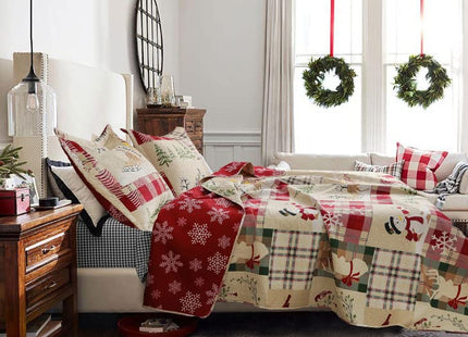 Lodge Style Ultra Lightweight Quilt Set King Size 96"x108", Striped 3 Piece Bedding Sets, Deer Snowflake Printed Rustic Bedspread Coverlet for Cabin Country Home Bedroom Decor,1 Quilt + 2 Pillow Shams