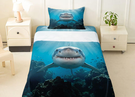 Feelyou Shark Bed Sheet for Kids Ocean Creature Sheet Set Sea Animal Fitted Sheet 1 Flat Sheet & 1 Sheet with 1 Pillowcase (Twin)