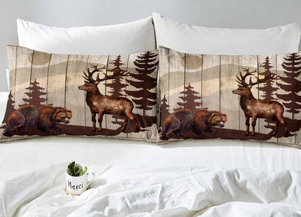 LUVIVIHOME 4PCS Brown Bear Sheets Set, Queen Bed Sheets, Deer Bedding, Moose Elk Woodland Animal Wildlife Hunting Lodge Rustic Cabin Farmhouse Bedding, 1 Fitted Sheet & 1 Flat Sheet with 2 Pillowcases