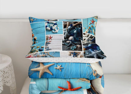 Erosebridal Nautical Theme Bedding Set,Seashell Conch Starfish Comforter Set Sea Ocean Animal Quilts Full,3D Beach Theme Patchwork Decor Duvet Set Coastal Lodge Cabin Soft Cozy Down Comforter,3Pcs