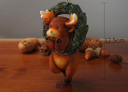 HYFAN Christmas Small Animal Wreath Swing Ornament Hanging Decor for Xmas Tree Home Office Room Decoration with String (New, Deer)