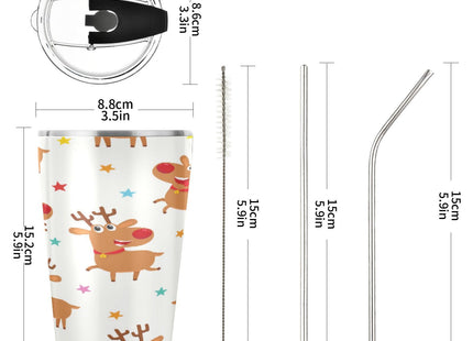 YETTASBIN Christmas Reindeer Tumbler with Straw Lid, 12oz Stainless Steel Tumbler Cup Double Wall Vacuum Insulated Travel Coffee Mug for Hot and Cold Drinks
