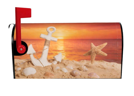 Abucaky Sea Beach Sunset Nautical Anchor Mailbox Cover Magnetic Summer Shells Starfish Waterproof Mailbox Wraps Post Letter Box Decor 21x18 in