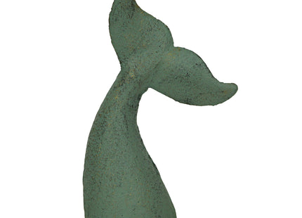 Set of 2 Whale Tail Decorative Bookends, 6.5 Inch Verdigris Green Cast Iron