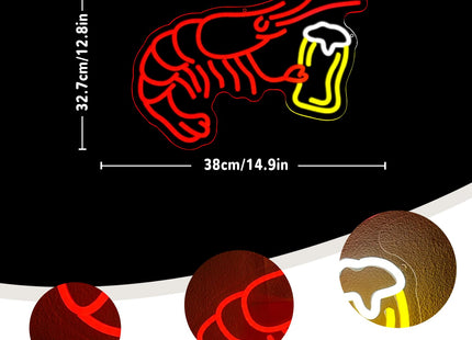 Xixkilly Shrimp Beer Neon Sign for Wall Decor Lobster Neon Light Bar Led Signs Red Shrimp Neon Light Up Sign for Bar Bedroom Shop Kitchen Mall Decoration