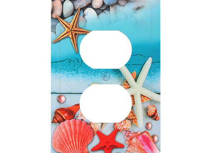 Beach Starfish Seashell 1 Gang Electrical Duplex Outlet Cover Nautical Beach Decorative Wall Plate Board Receptacle Wallplate Switch Plate for Home Decor