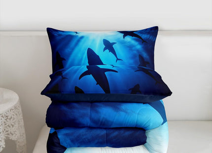 Erosebridal Marine Life Comforter Set Ocean Theme Bedding for Boys Girls, Deep Sea Wildllife Bedding Comforter Sets Whale Killer Shark Duvet Insert, Nautial Hunting Fishing Quilted Comforter Navy 3pcs