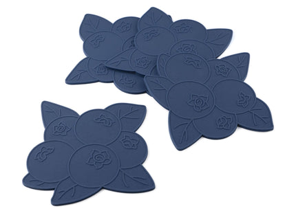 UPware Blueberry-Shaped Silicone Drink Coasters - Non-Slip, Anti-Stain, Heat-Resistant, Reusable Coasters for Drinks, Blue, 4.25 x 4.25 Inches, Set of 4