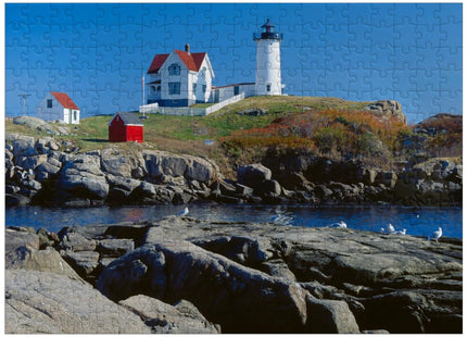 MyPuzzle Nubble Lighthouse At Cape Neddick, York Beach, Maine, USA - Premium 300 Piece Jigsaw Puzzle for Adults
