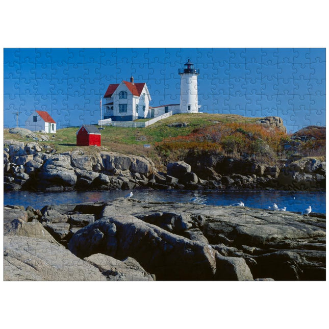 MyPuzzle Nubble Lighthouse At Cape Neddick, York Beach, Maine, USA - Premium 300 Piece Jigsaw Puzzle for Adults