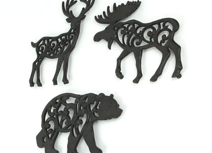 Set of 3 Cast Iron Trivets, 9 Inch Forest Animal Designs