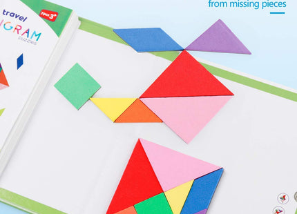 Vanmor Magnetic Tangram Puzzle for Kids – Montessori Quiet Travel Game with 368-Challenge IQ Book, Educational Magnetic Puzzle Toy for Airplanes, Car Rides, and Road Trips (Ages 4–8)