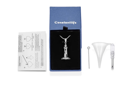 constantlife Urn Necklace Cremation Jewelry for Ashes Lighthouse Design Urn Pendant Stainless Steel Keepsake Memorial Gift (Silver)