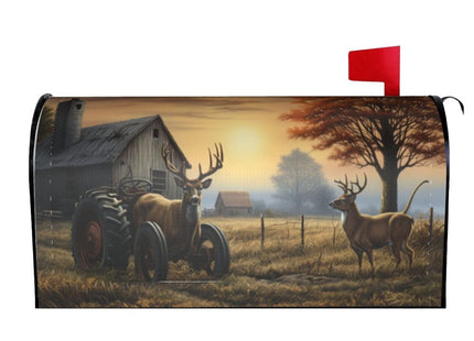 Foruidea Deer Tractors Personalized Mailbox Covers Magnetic Mailbox Wraps Post Letter Box Cover Standard Oversize 25.5x21 MailWrap Garden Home Decor