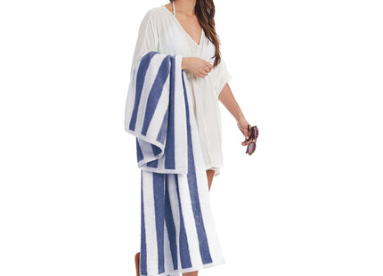 Amazon Basics 100% Cotton Soft & Absorbent Beach Towels, Cabana Stripe, Fast Drying, Machine Washable, Large 30 in x 60 in, Navy Blue, 4-Pack