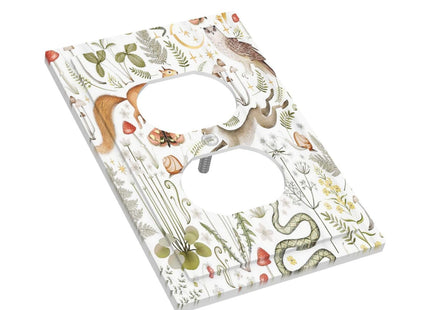 Forest Country Woodland Wild Animals Butterfly Mushroom Duplex Outlet Covers Decorative Single Light Switch Covers Electrical Receptacle Wall Plate Plug Switchplate Dimmer for Home Decor