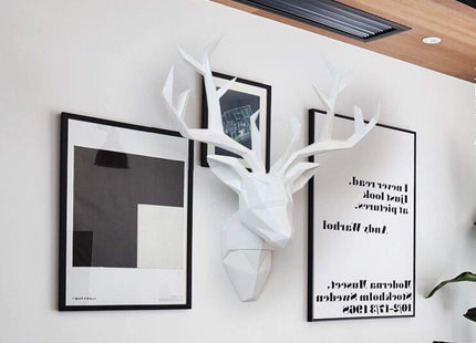 YJ Home Deer Head Wall Art - Geometrial Deer Head Sculpture Home Decor (White, XL)