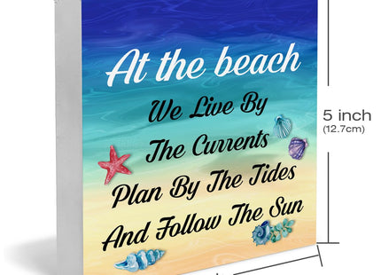 Summer Beach Decor Seashell Wood Block Sign Summer Decorations for Home Desk Table Shelf 5 x 5 Inches