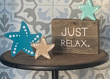 Sukha Home Starfish Beach House Decor - 3pc Set for Seashell Decor, Themed Bathroom Coastal Farmhouse Tiered Tray and Figurine, Teal Blue, Aqua Marine, Sand