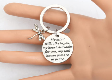 PLITI Dragonfly Memorial Gift Loss of Loved One Gift My Mind Still Talks To You Sympathy Keychain (my mind dragonfly)