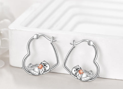 YFN Otter Earrings Sterling Silver Animal Heart Hoop Earrings Dangle Drop Dangling Cute Otter Jewelry Gifts for Women