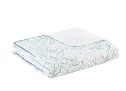 Harbor House 100% Cotton Duvet Cover, Embroidered Coastal Seashells, Starfish Duvet Cover Set – Light Weight Bed Comforter Covers, Maya Bay White Blue Full/Queen (90"x90") 3 Piece