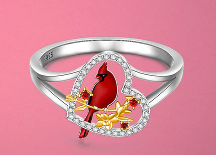 Fenthring Red Cardinal Gifts Rings for Women Sterling Silver Cardinal Ring