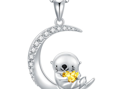 PROESS Sea Otter Necklace Sterling Silver November Birthstone Necklace Sea Otter Jewelry Otter Animal for Women Daughter Otter Lovers
