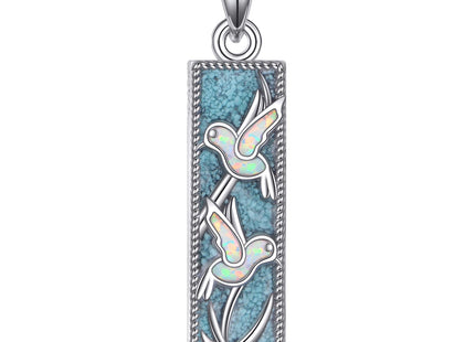 HKPATOP Hummingbird Necklace 925 Silver Hummingbird Turquoise Bar Pendant