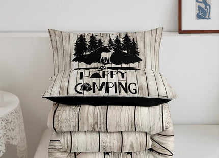 Rustic Farmhouse Quilt Set Twin Woodland Travel Camper Theme Bedding Set For Rv Bunks,Happy Camping Comforter Set For Kids Adults Wild Animal Deer Pine Tree Decor Duvet Insert 1 Pillow Case