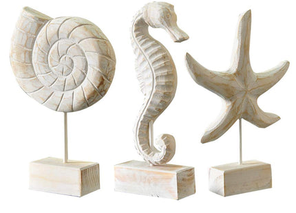 Exttlliy 3pcs Wood Starfish/Conch/Seahorse Statue Beach Ocean Coastal Decor