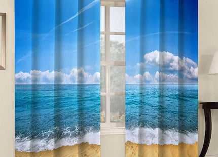 Renaiss Coastal Scenery Blackout Curtains Blue Sky Ocean Seaside Sandy Beach Seashore Theme with Foamy Waves Bedroom Living Room Window Drapes 84L x 53W Set of 2 Panels