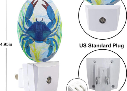 Uanvaha Blue Crab Night Light Shellfish Sea Grass Night Lights Plug into Wall 0.5W LED Lighting Auto on/Off for Hallway Stairway Kitchen Home Decor