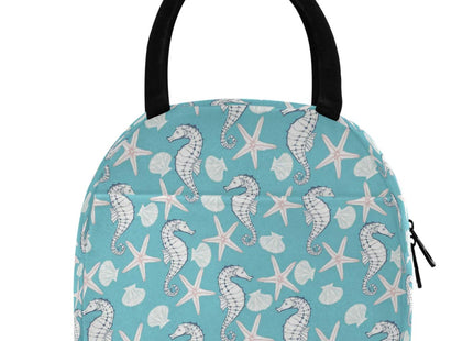 Nautical Starfish Seahorse Shell Blue Large Insulated Cooler Lunch Tote Bag