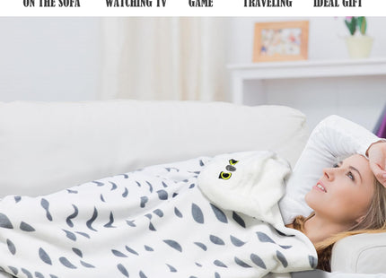 Wearable Blanket Hoodie, Snowy Owl Hooded Blanket Adults Cloak with Gloves, Super Soft Flannel Owl Gifts for Women Men Birthday Holiday (Snowy Owl)
