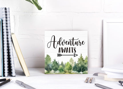 Mountain Camper RV Camping Sign, Forest Home Office Desk Decor 5 X 5 Inch