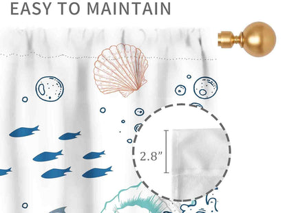 Beach Window Curtains, Coastal Nautical Ocean Theme Anchor Starfish Seashell Vintage Rod Pocket Curtain Drapes for Kitchen Living Room Bedroom 2 Panel Sets, 52"x84" Inch