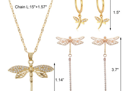 Winssigma Women's Animal Jewelry Set, Ladybug/Butterfly/Daisy/Bee/Dragonfly Necklace and Earring Jewelry Set(Dragonfly)