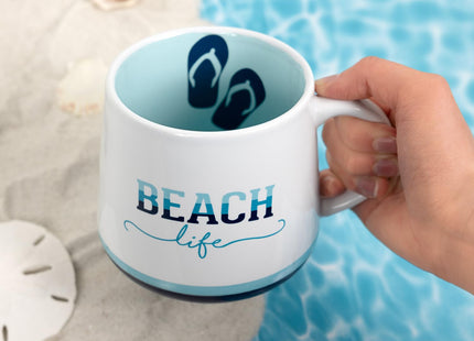 Pavilion Gift Company - Beach Life - Flip Flops - 18 oz Waterfront Ocean Seaside Coastal Tea Cup Coffee Mug Drinkware Outdoorsy
