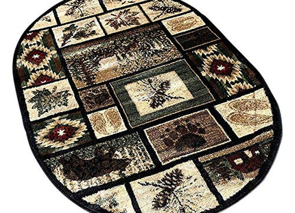 Carpet King Cabin Style Oval Area Rug Rustic Western Country Bear Elk Deer Bear Wildlife Lodge Native Design 386 (3 Feet X 4 Feet 7 Inch)