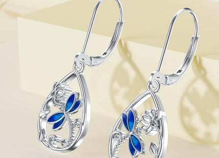 Sterling Silver Dragonfly Dangle Drop Leverback Earrings - Dragonfly Jewelry Gifts for Women