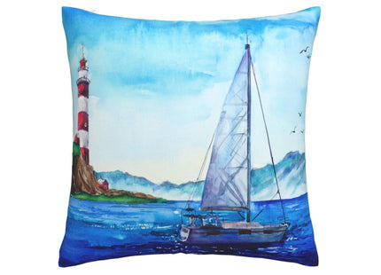 VARUN Throw Pillow Covers Blue Ocean Beach Nautical Sailboat Anchor Lighthouse Design Square Pillowcase for Home Decor Sofa Car Bedroom Pillow case 18x18inch