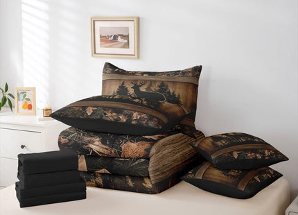 Erosebridal 7 Piece Farmhouse Deer Full Bed in A Bag Camo Woodland Hunting Comforter Set with Sheets | for Kids Boys Teen Men,Rustic Cabin Bed in A Bag Wildlife Animal Print Bed Set Country Decor