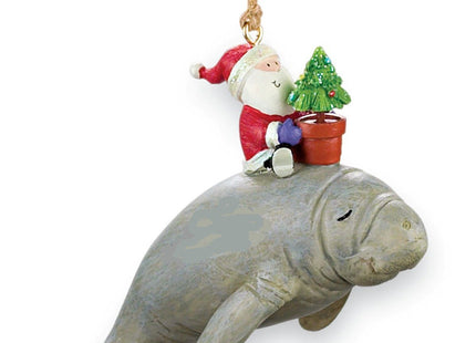 Cape Shore Santa Riding Manatee Nautical Coastal Christmas Holiday Ornament Resin