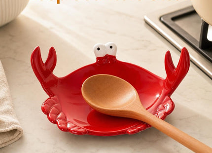 Red Ceramic Crab Spoon Rest Cute Coastal Kitchen Counter Trinket Tray Dish
