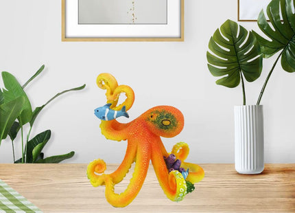 Deep Sea Octopus Statue - 5-inch Resin Standing Octopus Figurine, Realistic Marine Table Décor, Handcrafted Orange Octopus Sculpture for Home & Office Decor