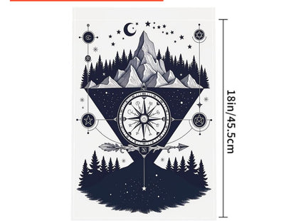 Moslion Compass Garden Flag Vertical Double Sided Nautical Compass with Mountain Night Tree Moon Stars House Flags Home Burlap Banners 12.5x18 Inch for Outdoor Decor Lawn