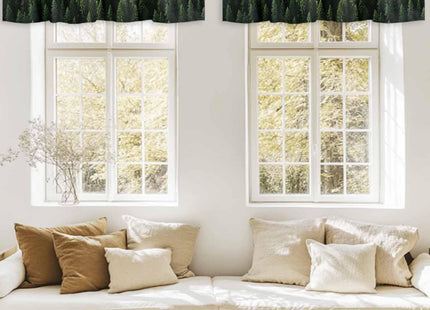 Rullikatlyi Green Forest Curtain Valances for Windows, Pine Trees Farmhouse Kitchen Valance Window Treatments Panel 2 Pack, Christmas Tree Rod Pocket Short Curtains for Bathroom Bedroom 42 x 12 Inch
