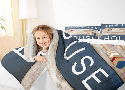 Castle Fairy Lake House Theme Comforter Set,Rustic Farmhouse Bedding Set for Kids Girls Women,Adults Lake Paddles Comforter,Retro Wooden Quilted Duvet Set Bedroom Collection Twin Size 2Pcs
