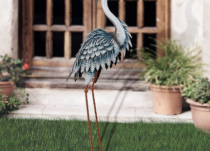 TERESA'S COLLECTIONS Garden Decor Blue Heron Sculptures & Statues,24.5" Coastal Metal Heron Decoy for Outdoor Outside Vivid Bird Metal Yard Art Cranes Patio Pond Pool Lawn Decorations,Gift for Mom